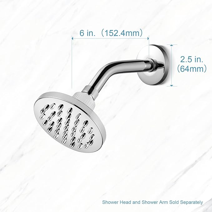 OFFO Shower Arm with Flange, 6 in Wall Mount Replacement Angle Shower Head Arm Wall-Mounted for Fixed Shower Head & Handheld Showerhead, Chrome