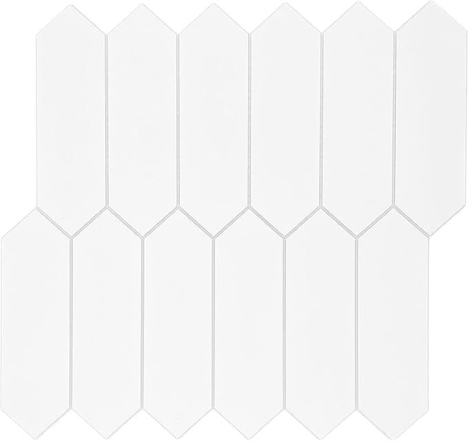 SUNWINGS 10-Sheet Peel and Stick Backsplash for Kitchen, Long Hexagon Stone Composite Self Adhesive Tile Picket Mosaic Wall Tiles, 12 Inch x 11.22 Inch White