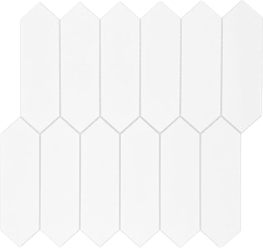 SUNWINGS 10-Sheet Peel and Stick Backsplash for Kitchen, Long Hexagon Stone Composite Self Adhesive Tile Picket Mosaic Wall Tiles, 12 Inch x 11.22 Inch White