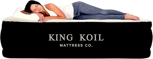 King Koil Plush Pillow Top Twin Air Mattress with Built-in High-Speed Pump for Camping, Home & Guests - 20” Twin Size Airbed Luxury Inflatable Blow Up Mattress, Waterproof, 1-Year Warranty