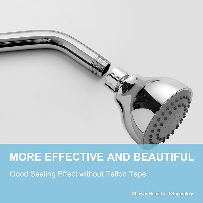OFFO Shower Arm with Flange, 6 in Wall Mount Replacement Angle Shower Head Arm Wall-Mounted for Fixed Shower Head & Handheld Showerhead, Chrome