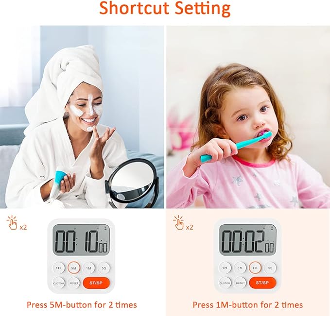 LIORQUE Kitchen Timer for Cooking Digital Magnetic Timer Clock with Large LCD Display 3 Levels Volume, Digital Timer for Kids Classroom Teacher
