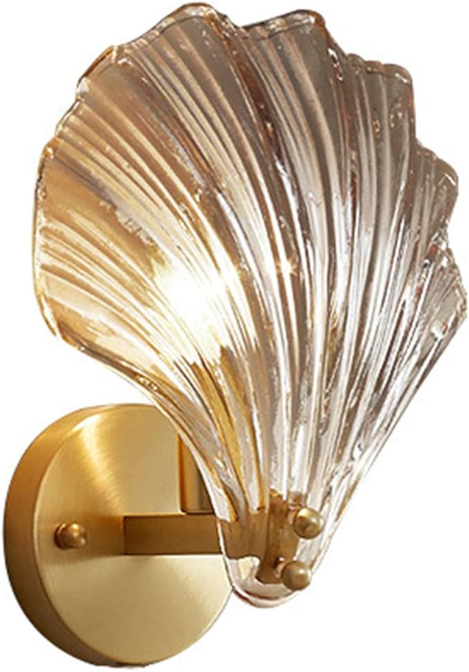 Crystal & Gold Base Shell Wall Sconces Lamp,Shell Crystal Wall Lamp Fixtures Crystal Wall Sconce Light for Bedside (Amber)