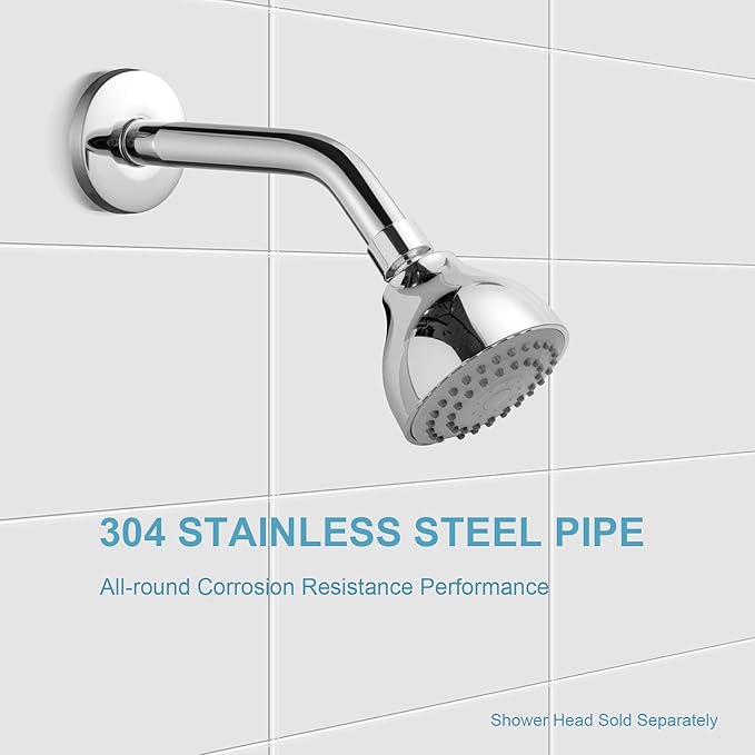 OFFO Shower Arm with Flange, 6 in Wall Mount Replacement Angle Shower Head Arm Wall-Mounted for Fixed Shower Head & Handheld Showerhead, Chrome