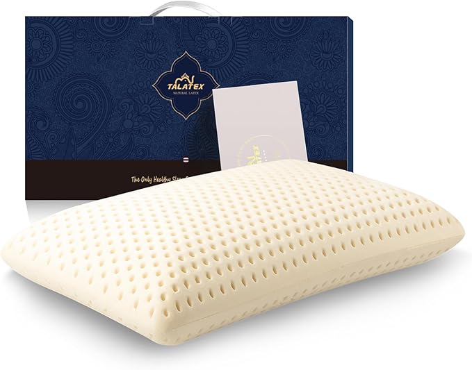 Talalay 100% Natural Premium Latex Pillow, Helps Relieve Pressure, Perfect Package Best Gift with Removable Tencel Cover (Queen (1 Pack)