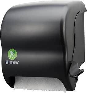 San Jamar ecoLogic Element Recycled Plastic Lever Paper Towel Dispenser with Lever, Fits All Core Sizes, Wall Mounted, Zero Waste for Home and Business, 8 Inch Rolls, Black