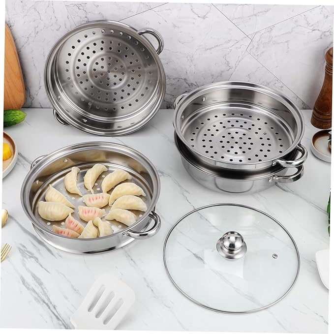 Steamer Pot 28cm Multi- Layer Boiler Stainless Steel Steamer Pots, 4 Tier Steamer Cooking Pots, Steam Soup Pot with Lid, Steamer Cookware Pot Vegetable Steamer Pot Stainless Steel Steamer Pot