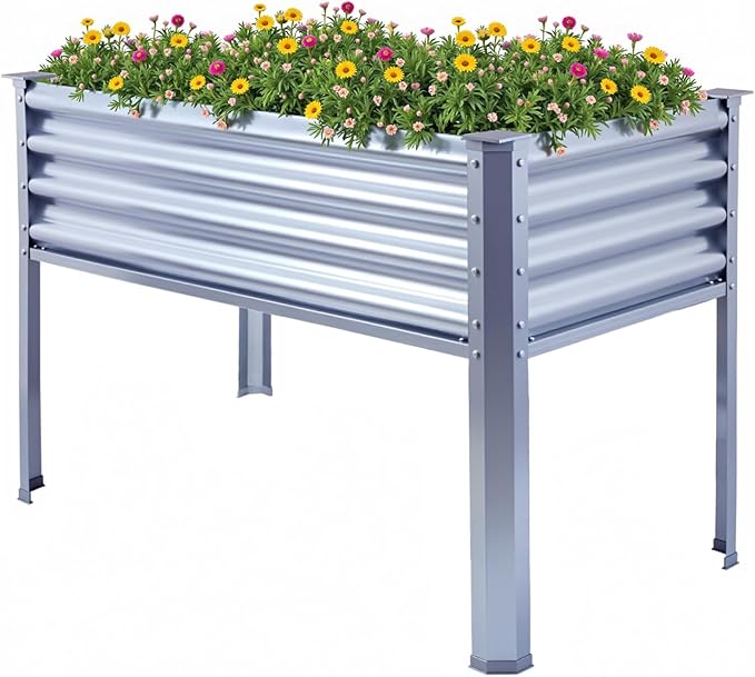 Raised Garden Bed with Legs Galvanized High Raised Garden Boxes Outdoor Planter Box Garden Planter for Vegetables Flowers Herb Balcony Backyard (4 * 2 * 2.6 FT/120 * 60 * 80 CM, Metal)