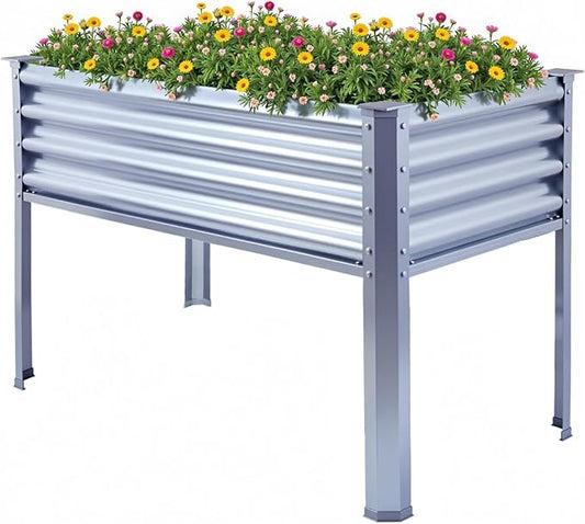 Raised Garden Bed with Legs Galvanized High Raised Garden Boxes Outdoor Planter Box Garden Planter for Vegetables Flowers Herb Balcony Backyard (4 * 2 * 2.6 FT/120 * 60 * 80 CM, Metal)