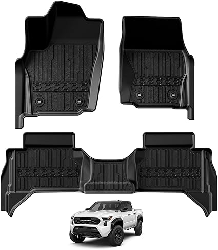 TripleAliners Floor Mats All Weather Liners Compatible with 2024 Toyota Tacoma Accessories Double Cab Front & Rear 2-Row Custom Fit TPE, Automatic Transmission, Excludes Hybrid (Floor Mats)