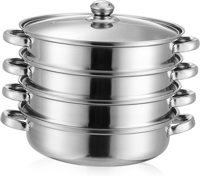 Steamer Pot 28cm Multi- Layer Boiler Stainless Steel Steamer Pots, 4 Tier Steamer Cooking Pots, Steam Soup Pot with Lid, Steamer Cookware Pot Vegetable Steamer Pot Stainless Steel Steamer Pot