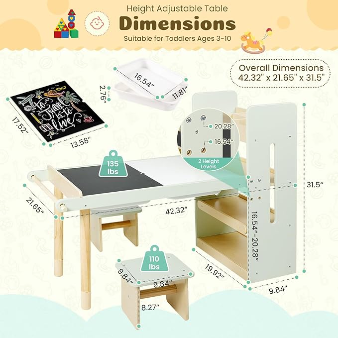 Kids Sensory Table and Chairs Set, Sand &amp; Water Table for Kids Ages 3+