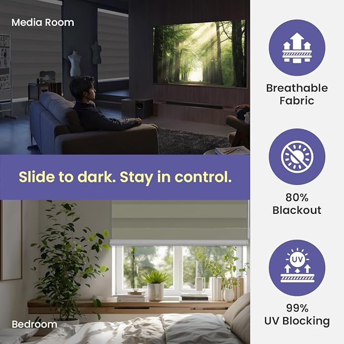 Standard Cordless Blackout Zebra Roller Shades and Blinds for Windows [Bonita, White, W46 x H64 inch(117W x 163H cm)] Dual Layer Sheer Room Darkening Day and Night,