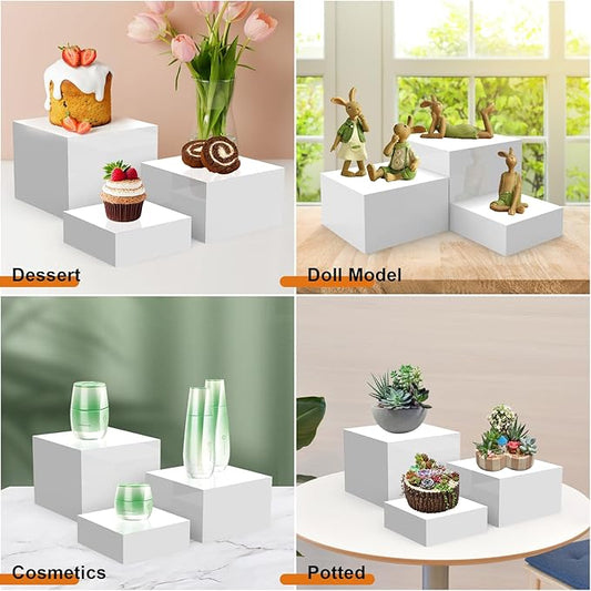 DILIBRA 6PCS Buffet Risers, Food Risers for Buffet Table with Hollow Bottoms, Small Size White Acrylic Cube Display Nesting Riser Stand for Display Small Cake Figures Collectibles Jewelry 6"x7"x8"