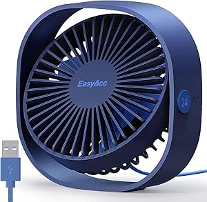 EasyAcc USB Small Desk Fan, Slumber Pod Fan [360°Rotatable Head &Powerful ] 3 Speeds Portable Personal Table Travel Fan for Sleeping Desk Cruise Ship Dorm Bedroom Office (No Battery)