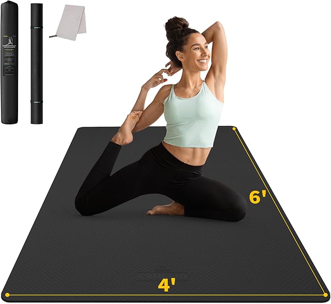 CAMBIVO Large Yoga Mat 183cm x 122cm Wide Exercise Mat & Large Workout Mat (6' x 4') , Yoga Mat Thick 1/4 &1/3 &2/5 &1/2 Exercise Mats for Yoga, Pilates, Stretching, Cardio Home Gym Floor, Non- Slip Anti Tear Eco-Friendly Yoga Mat (72”x 48”)