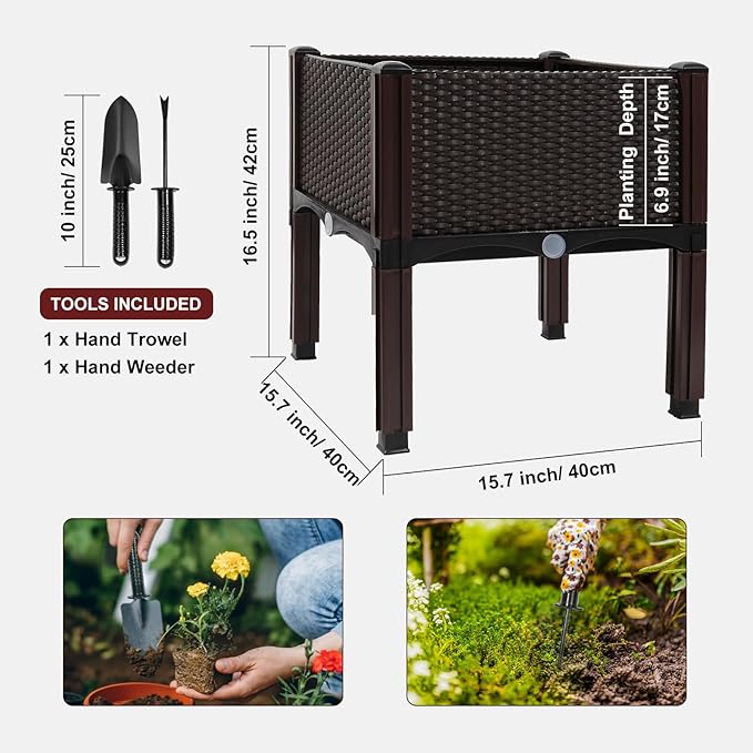 Raised Garden Bed with Legs 16.5" H Elevated Planter Box, Plastic Raised Beds for Gardening Vegetables Herb Flower Plants, Perfect for Indoor Outdoor Planting, 62" L x 15.7" W x 16.5" H Overall