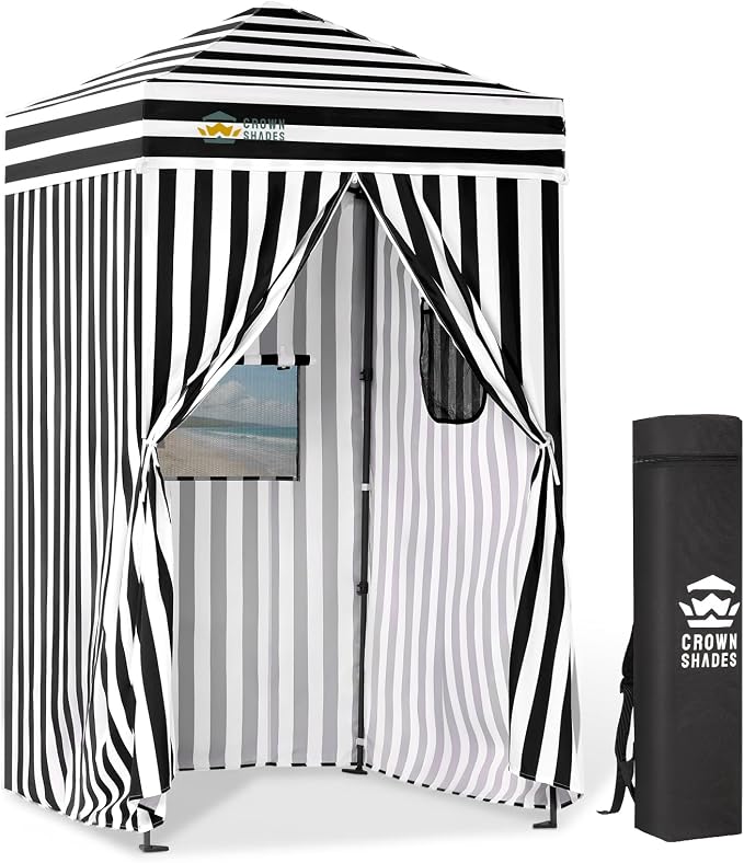 CROWN SHADES 4x4 Pop Up Changing Tent, Portable Change Room, Black/White | Instant Privacy Tent, CenterLok One Push, 300D Water Resistant Fabric, Privacy Canopy for Camping, Beach, Pool, Vendor Booth