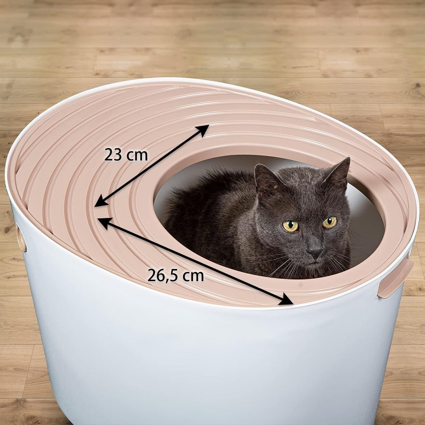 Iris Ohyama, Cat Litter Tray with Grooved Lid/Top Cover, No Odor and Litter Spill, Large Entrance, Scoop Included, for Cat - Cat Litter Box Jump-in PUNT-530 - White