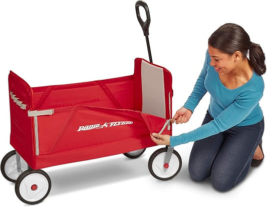 Radio Flyer 3-in-1 EZ Folding Wagon Ride On For Kids, Garden, & Cargo, Red Collapsible Wagon