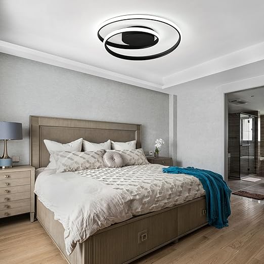 DLLT Dimmable LED Flush Mount Ceiling Light Lighting with Remote-48W Close to Ceiling Lights Fixture for Bedroom, Dining Room, Living Room, Color Changeable 3000-6000K, Black