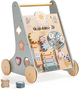 ROBOTIME Wooden Baby Walker, Wooden Push Walker with Wheels, Push Toys for Babies Learning to Walk, Baby Walkers Activity Center for Boys and Girls