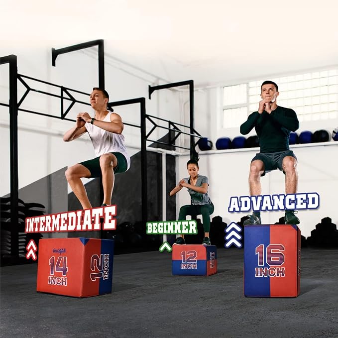 Yes4All 3-in-1 Soft-Padded Plyo Box With Wooden Core, Non-Slip Multi-Use Cushioned Plyometric Jump Box with Vinyl Cover for Jumping, Conditioning, Strength Training - 16x14x12 Inches 63544