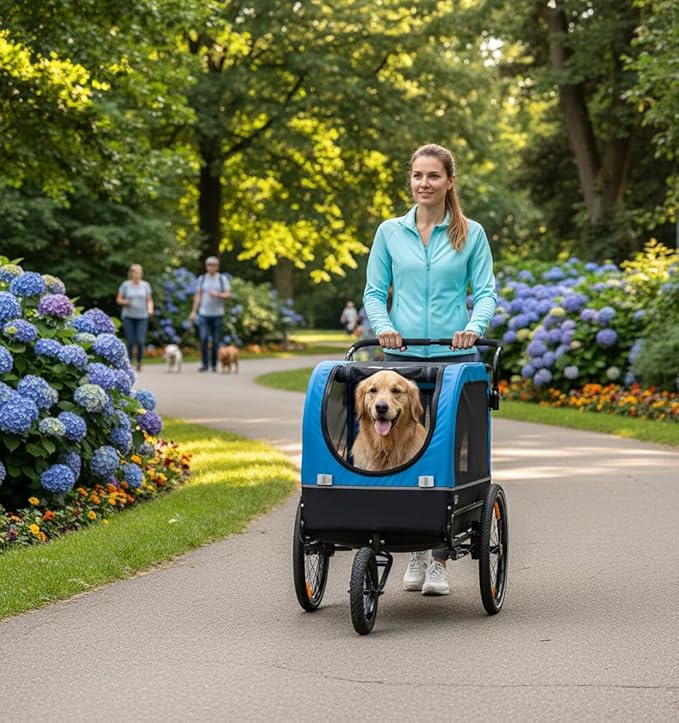 Bicycle Trailer for Dogs 2 in 1 Bicycle Trailer & Jogger Dog Stroller with Shock Absorber, Dog Trailer Maximum Load Capacity 40Kg/88Lbs