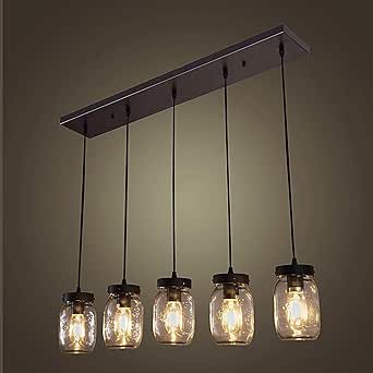 Wellmet Farmhouse Chandelier Glass Mason Jar Adjustable, 5-Light Dining Room Lighting Fixtures Hanging Rustic Light with Wires for Kitchen Island Dining Room Living Room Cafe Pub