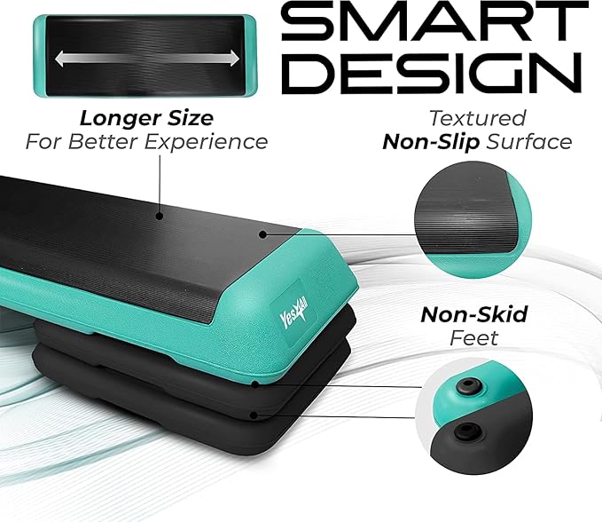 Yes4All Adjustable Aerobic Stepper Exercise Platform with 4 Risers Exercise Step Platform/Aerobic Stepper, X-Large, Black/Green 63348