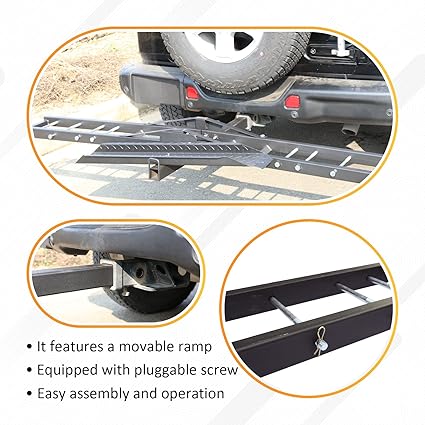 HOUGEET 500LBS Motorcycle Trailer Hitch Mount, Motorcycle Carrier Dirt Bike Hitch Hauler with Loading Ramp Heavy Duty Steel Motorcycle Rack for Hitch