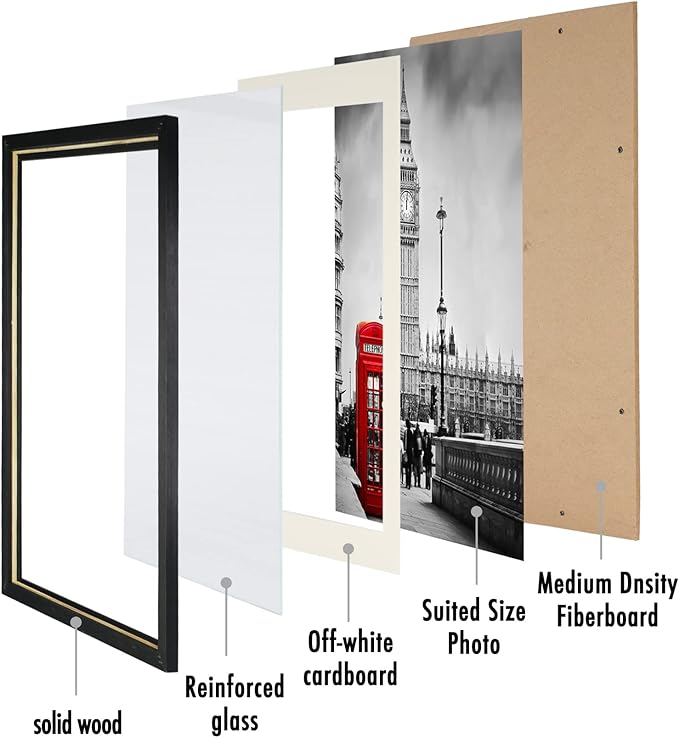 12x16 Picture Frame Display Pictures 11×14 With Mat 12×16 Without Mats for Table Top Display and Wall Mounting Photo Frame Wood Frame Strengthened Glass Display Black