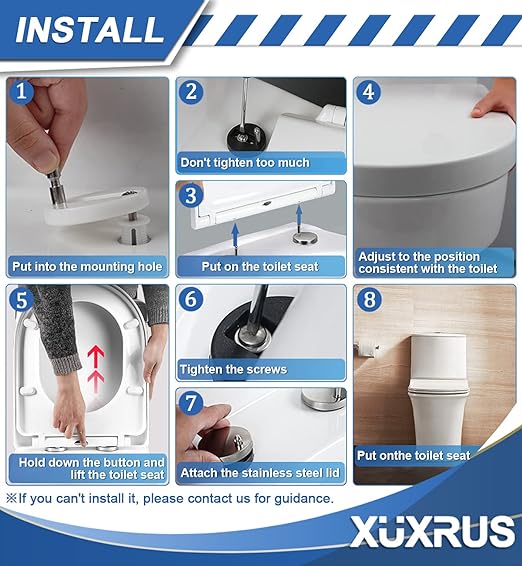 XUXRUS Toilet Seat D Shape with Slow Soft Close Features and Adjustable Hinge, Ergonomic High-Density Ultra-Thin Mute Toilet Lid (White, 18.1inX14.1in)