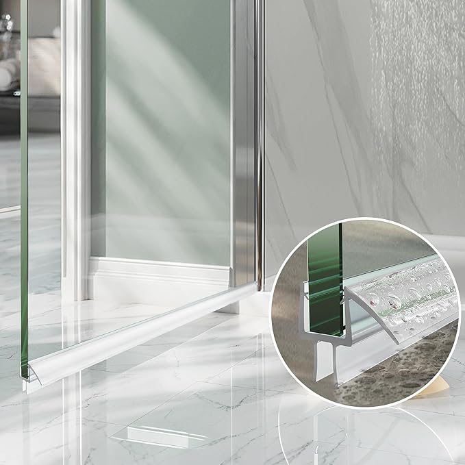 Shower Door Seal for Frameless 1/2"(12mm) Thick Glass Door, 2 Pack x 39" Long Shower Glass Door Bottom Seal Strip with Sweep, Ultra-Clear PVC Seal
