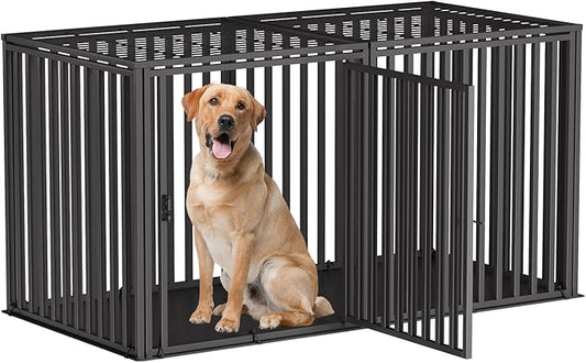 LURIVA Steel Tube Heavy Large Dog Crate with Mat Base, 48"x27" H Dog Crates for Medium Large Dogs, Big Dog Cage, Dog Kennel, Puppy Dog Playpen with Top, Pet Cage, Indoor, Black2