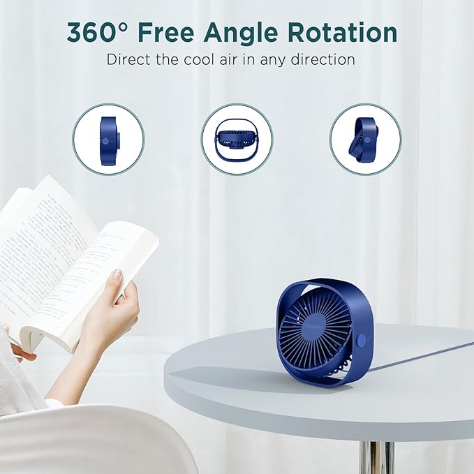 EasyAcc USB Small Desk Fan, Slumber Pod Fan [360°Rotatable Head &Powerful ] 3 Speeds Portable Personal Table Travel Fan for Sleeping Desk Cruise Ship Dorm Bedroom Office (No Battery)