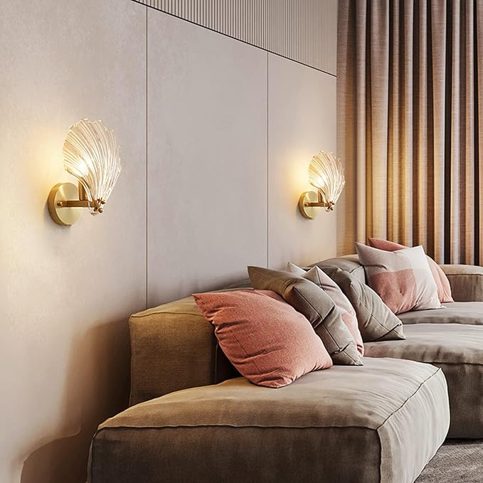 Crystal & Gold Base Shell Wall Sconces Lamp,Shell Crystal Wall Lamp Fixtures Crystal Wall Sconce Light for Bedside (Amber)
