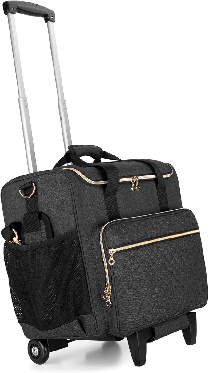 Luxja Rolling Teacher Bag with Laptop Compartment and Detachable Dolly, Multifunctional Rolling Teacher Tote Bag (Patent Pending), Black