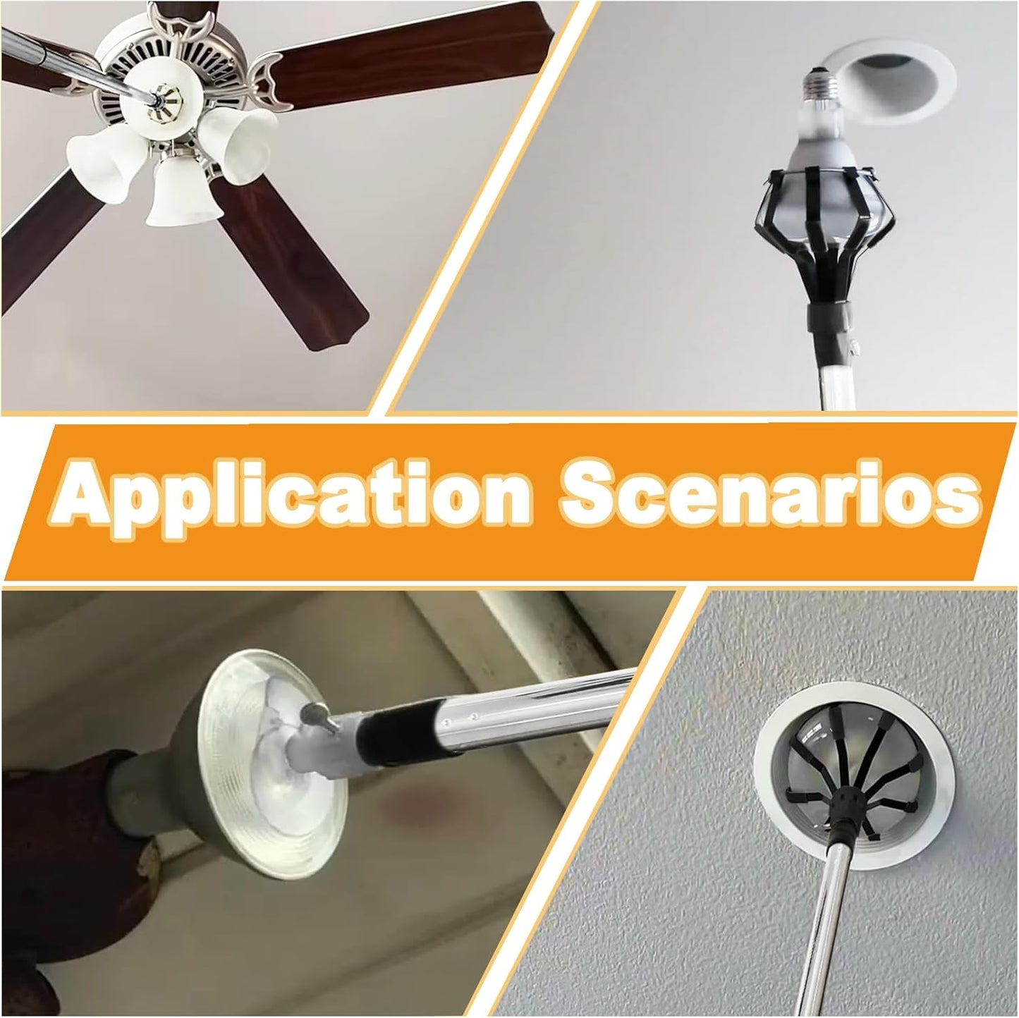 Light Bulb Changer for High Ceilings, 12ft Pole with Suction Cup & 8-Finger Basket, Recessed Light Bulb Remover Tool, Gigh Ceiling Light Bulb Changer, No Ladder Needed