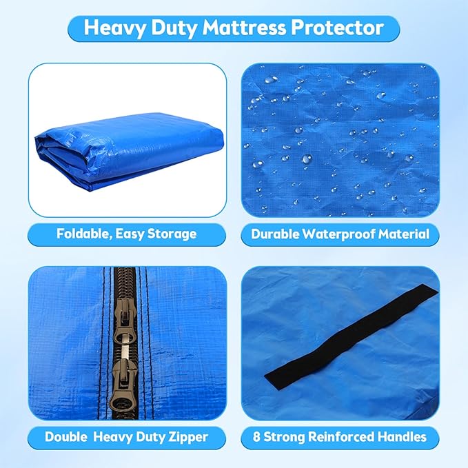 Mattress Bag for Moving, Extra Thick King Mattress Bags for Storage with 8 Strong Carrying Handles,Heavy Duty Mattress Moving Bag with Zipper Reusable Mattress Bag Protector - King Size