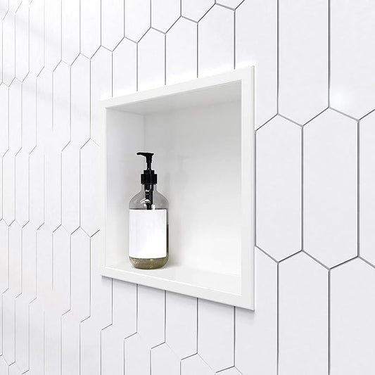APPASO Shower Niche – NO Tile Needed 12" x 12" Single Shelf Organizer, Square – Best Modern in Wall Bathroom White for Shower or Tub Storage Nook Insert Toiletries