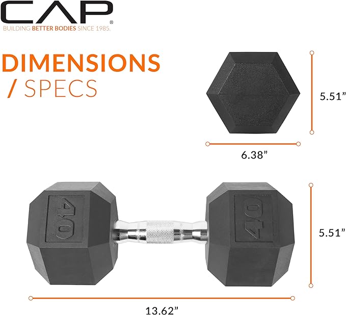 CAP Barbell 40 lb Rubber Coated Hex Dumbbell 63526