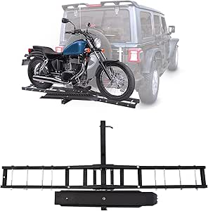 HOUGEET 500LBS Motorcycle Trailer Hitch Mount, Motorcycle Carrier Dirt Bike Hitch Hauler with Loading Ramp Heavy Duty Steel Motorcycle Rack for Hitch