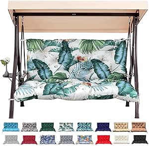Outdoor/Indoor Swing Replacement Cushion,2 or 3 Seats Bench Cushions with Backrest, Thicken 4" Recliner Seat Pad for Garden/Patio, Waterproof Premium Tufted Cushion with Ties(Tropical White-60x40x4in)