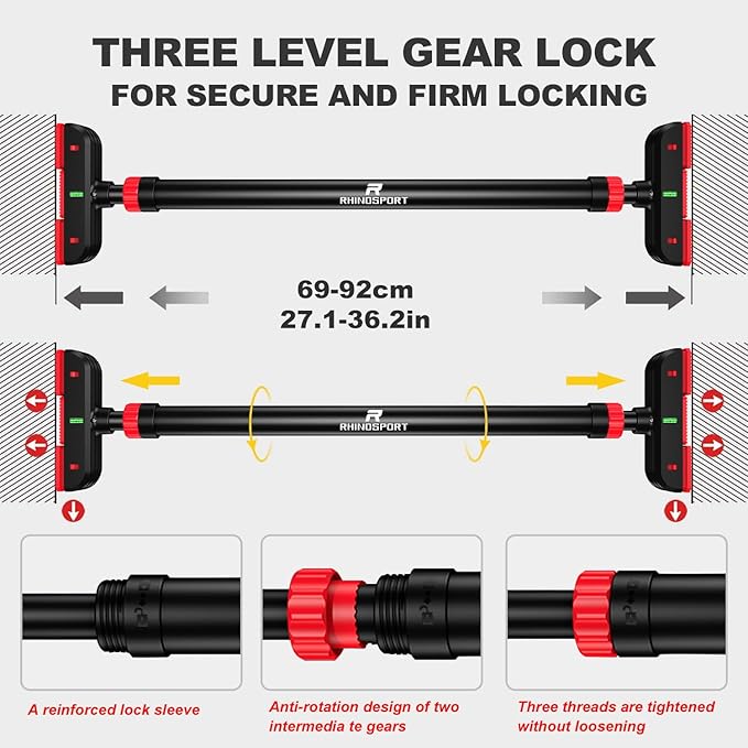 Door Pull Up Bar Doorway Strength Training Chin Up Bar from 69-92 cm (27.1in-36.2in) Workout Bar Equipment No Screws Home Gym