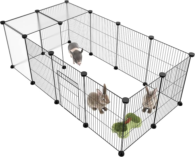 HOMIDEC Pet Playpen,Small Animal Cage DIY Wire Fence with Door for Indoor or Outdoor Use,Portable Yard Fence for Small Animal,Puppies,Kitties,Bunny,Guinea Pigs,Turtle,15 Panels, 48" x 24" x 16"