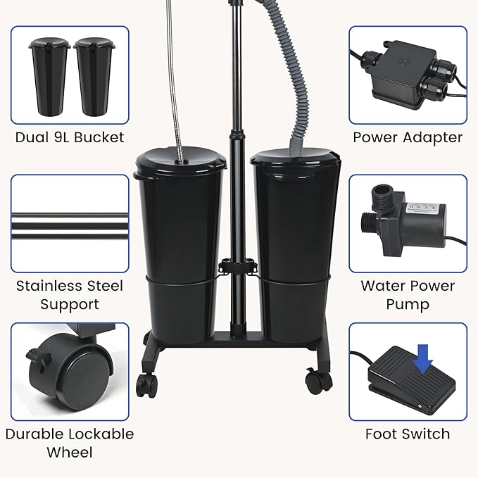 Portable Shampoo Bowl Height Adjustable Hair Washing Station with Electric Pump Dual-Bucket Portable Shampoo Sink with Sprayer for Home Salon Barber Use (Black)