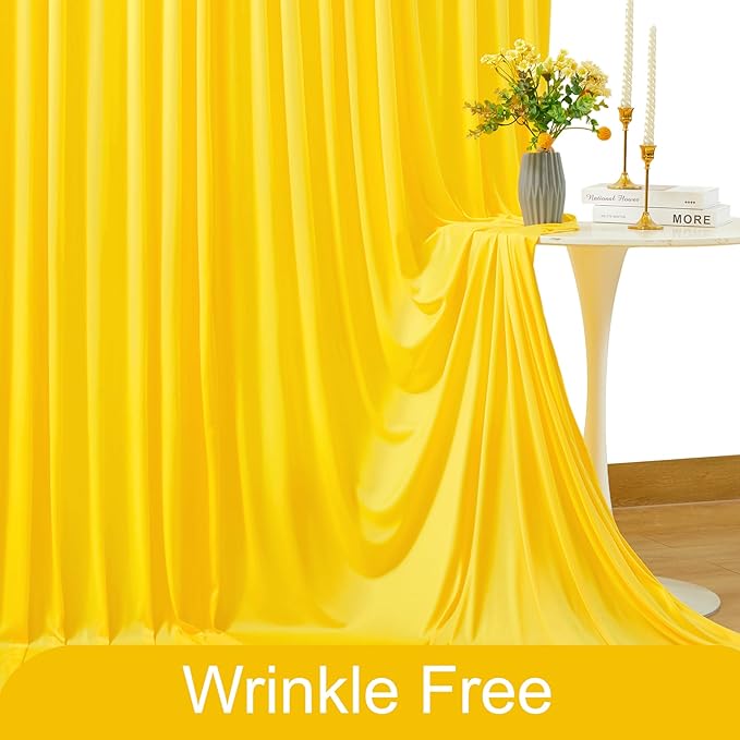 10ft x 10ft, Yellow Backdrop Curtain for Parties Wrinkle Free Lemon Yellow,  5ft x 10ft,2 Panels