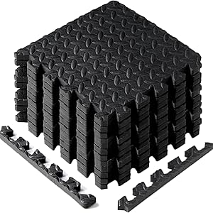 Yes4All EVA Interlocking Mats, Puzzle Floor Tiles, Foam Floor Padding with Border for Furniture, Home Space, Living Room, Garage - Black, 1.02 m2 63363