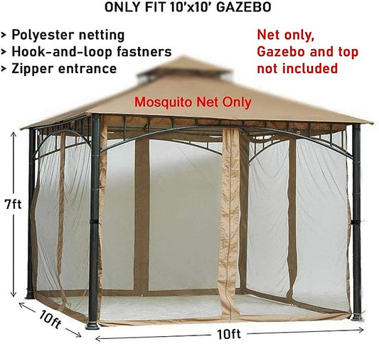 7 ft (84 in) Tall Beige Mosquito Net ONLY for 10x10 Gazebo w/Velcro Straps